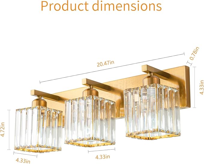 Modern Bathroom Vanity Light 3-Lights Gold Crystal Bathroom Wall Light Vanity Light Fixtures，20.47-inch Modern Minimalist Design-Ruum Studio Home