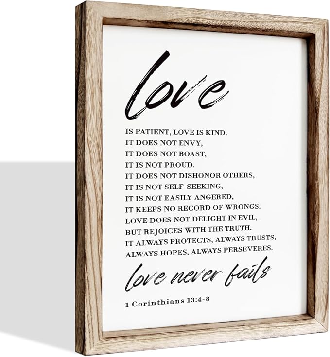Love Wood Signs, Christian Wooden Wall Sign, Master Bedroom Signs, Inspirational Christian Gift, Home Decor, Framed Wall Plaque Sign 15 * 11.5 inches, Love is the Patient-Ruum Studio Home