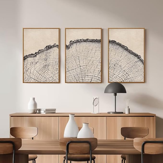 HPINUB Vintage Wood Tree Rings Wall Art Set, Framed Canvas Paintings, Black and White Nature-Inspired Decorative for Modern Home Decor for Living Room, Bedroom, Dining Room, Office- 24"x36"x3-Ruum Studio Home