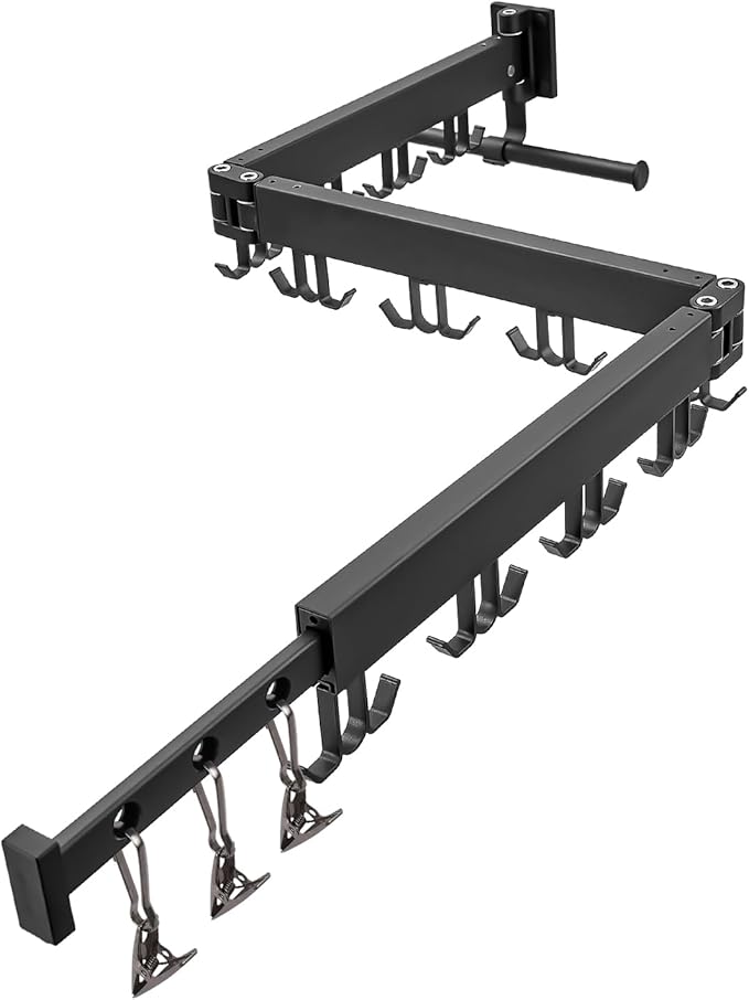 Wall Mounted Clothes Drying Rack,Drying Rack Clothing Wall Mount with Foldable Features(Tri-Fold),Space Saver,Wall Mounted Drying Rack for Laundry Balcony Bathroom (Black)-Ruum Studio Home