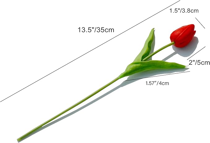 Mandy's Artificial Tulips 20 Stems Red PU Faux Flowers for Wedding Home Decor 13.5 Inch-Ruum Studio Home