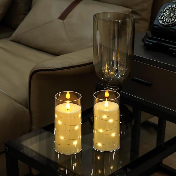 Aignis Flickering Flameless Candles Battery Operated Candles LED Candles with Remote Timer for Home/Wedding/Birthday/Holiday Decor ，Ivory White 3D Flame Set of 2 (D3 xH6 6")-Ruum Studio Home