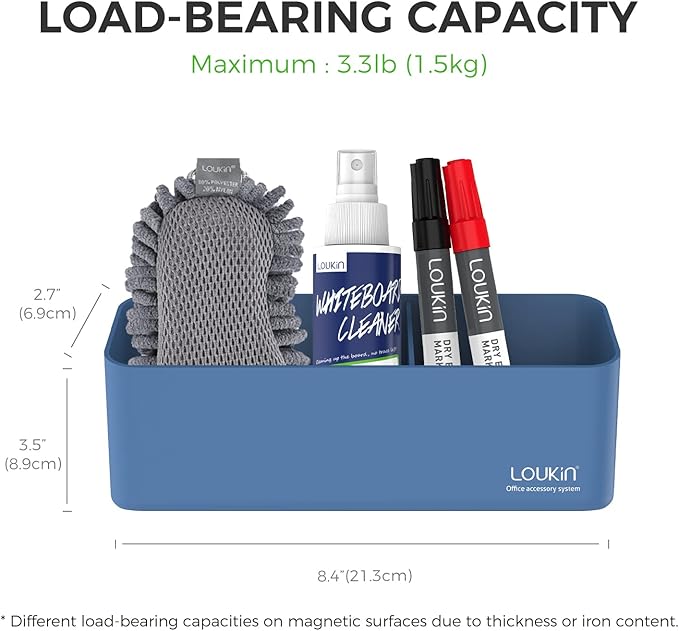 loukin Magnetic and Adhesive Marker Holder, Dry Erase Accessory Tray, Magnetic Storage Organizer for Whiteboard, Glass or Refrigerators (Blue)-Ruum Studio Home