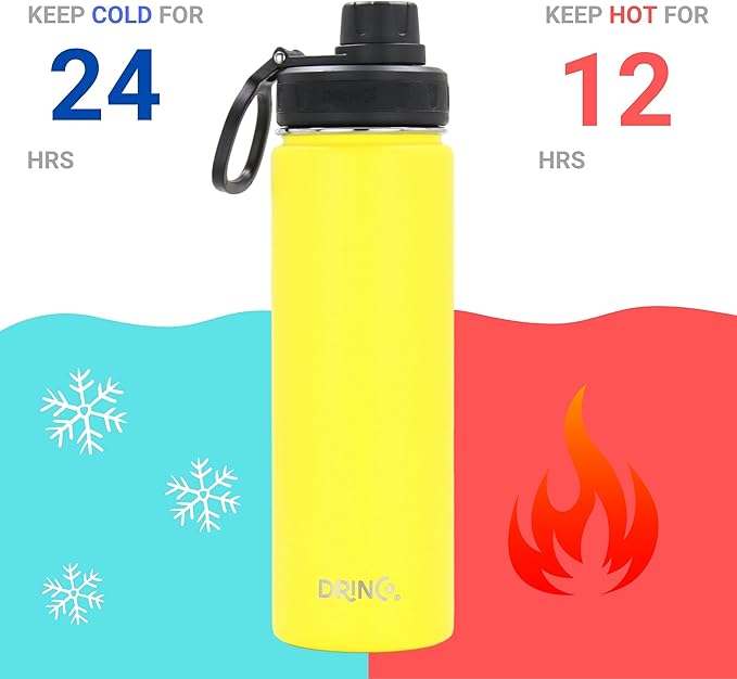 DRINCO Stainless Steel Water Bottle Spout Lid Vacuum Insulated Double Wall Water Bottle Wide Mouth (40oz 32oz 22oz 18oz 14oz) Leak Proof Keeps Cold or Hot (22 oz, 22oz Illuminating Yellow)-Ruum Studio Home