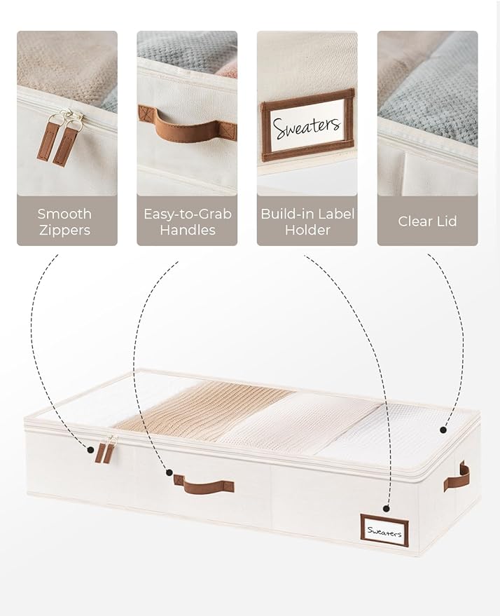 StorageWorks Under Bed Storage Containers with Handles and Label Holder, 2 Pack Ultra-thick Fabric Underbed Bins, Closet Organizer for Clothes, Blankets, Sweater-Ruum Studio Home