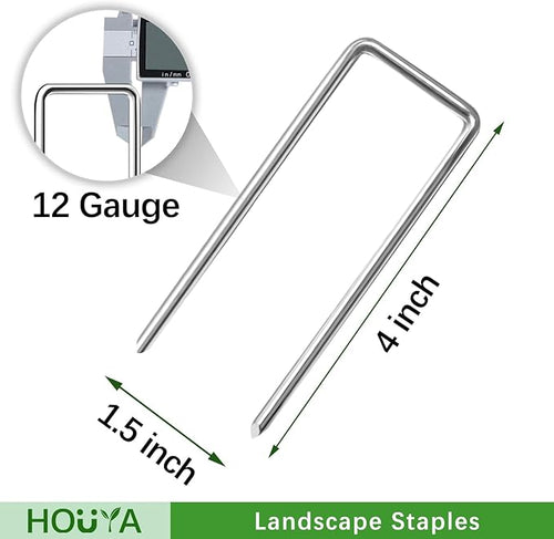 100 Pack Landscape Staples 4 Inch 12 Gauge Garden Stakes Galvanized Garden Staples Pins Anti-Rust Ground Stakes for Weed Barrier, Irrigation Tubing, Yard Lawn, Landscape Fabric-Ruum Studio Home