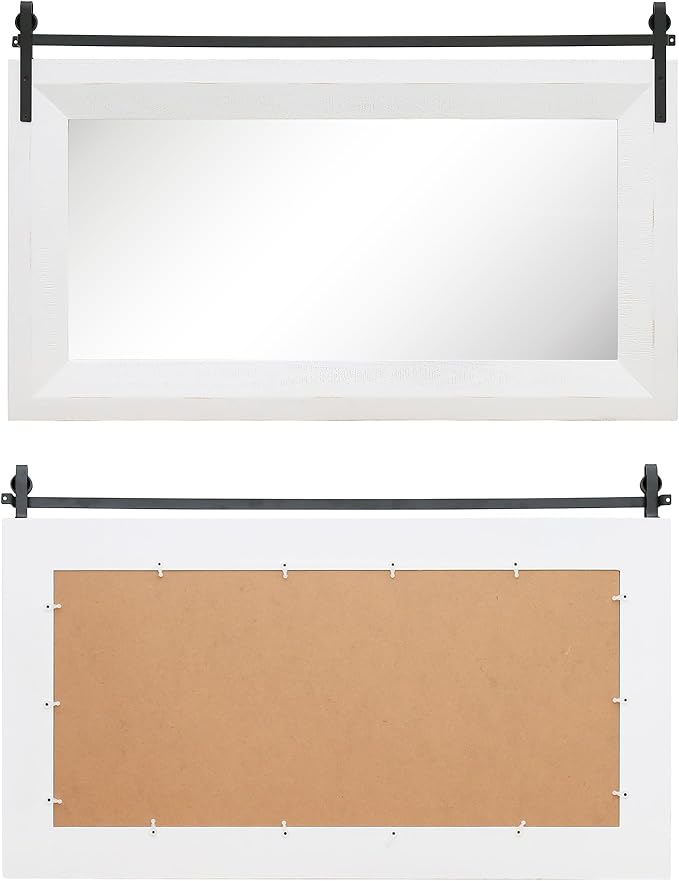 ALBAD Farmhouse Mirror for Wall Decor Wood Framed Bathroom Vanity Mirrors Vertical/Horizontal Hanging Barn Door Style Mirror for Living Room Bathroom Bedroom Entryway White-Ruum Studio Home