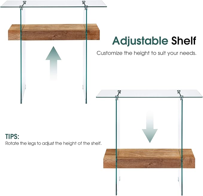 ivinta Glass Console Table with Storage, 31.5'' Modern Narrow Entryway Table for Small Space with Natural Wood Shelves for Living Room, Hallway, Foyer, Bedroom 5103 (Natural)-Ruum Studio Home