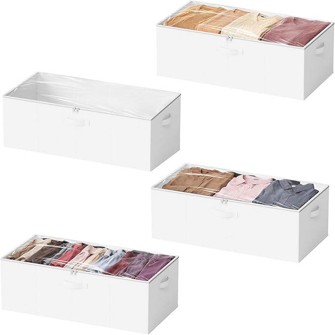 SpaceAid 4 Pack 10" High Under Bed Storage Containers, Large Underbed Storage Organizer Bins with Lids for Bedroom, Dorm, Clothes, Closet Organization, Bed Sheets and Blankets (White)-Ruum Studio Home