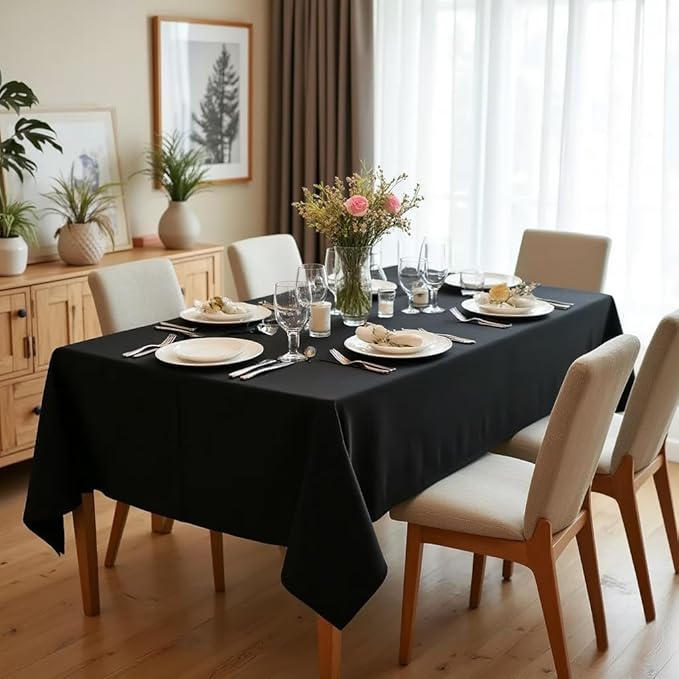 sancua Rectangle Tablecloth - 70 x 120 Inch - Stain and Wrinkle Resistant Washable Polyester Table Cloth, Decorative Fabric Table Cover for Dining Tables, Buffet Parties and Camping, Black-Ruum Studio Home