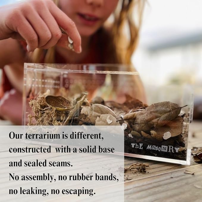 THE MASONRY | Acrylic Terrarium for Isopod Enclosure | 8"x4"x4" | Sling Tarantula Enclosure and Bug Tank | Small Spider Habitat | Terrarium Pre-Assembled with Magnetic Lock-Ruum Studio Home