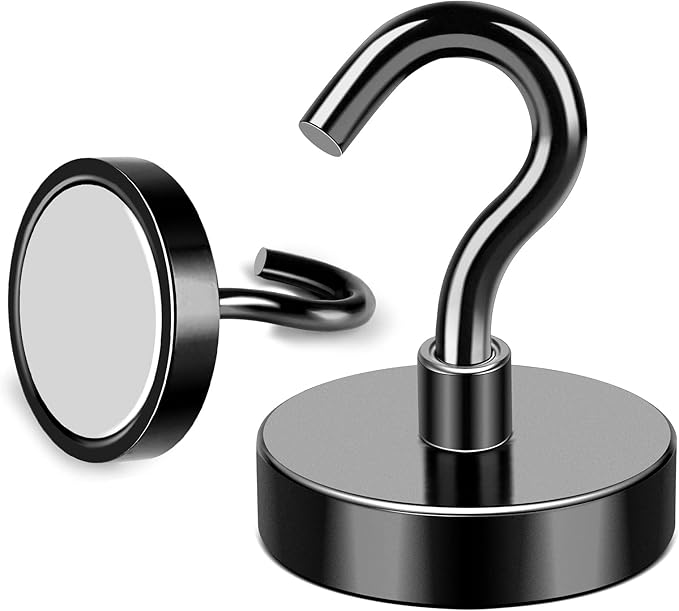MIKEDE Black Magnetic Hooks, 80Lbs Heavy Duty Earth Magnets with Hooks for Cruise Cabin, Strong Magnet Hooks for Hanging, Super Metal Magnetic Hanger for Grill, Fridge, Kitchen - Pack of 10-Ruum Studio Home