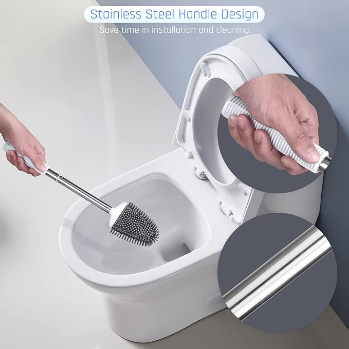 Sellemer Toilet Brush and Holder Set for Bathroom, Flexible Toilet Bowl Brush Head with Silicone Bristles, Compact Size for Storage and Organization, Ventilation Slots Base (1 Pack, Multicolor)-Ruum Studio Home