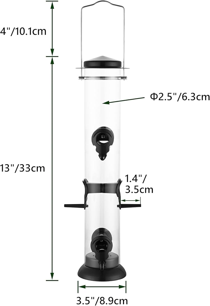 Bird Feeder Premium Hard Plastic for Wild Bird Feeders for Outdoors,Tube Bird Feeders for Outdoors Hanging,14 Inch 6 Port Black,Pack of 1-Ruum Studio Home