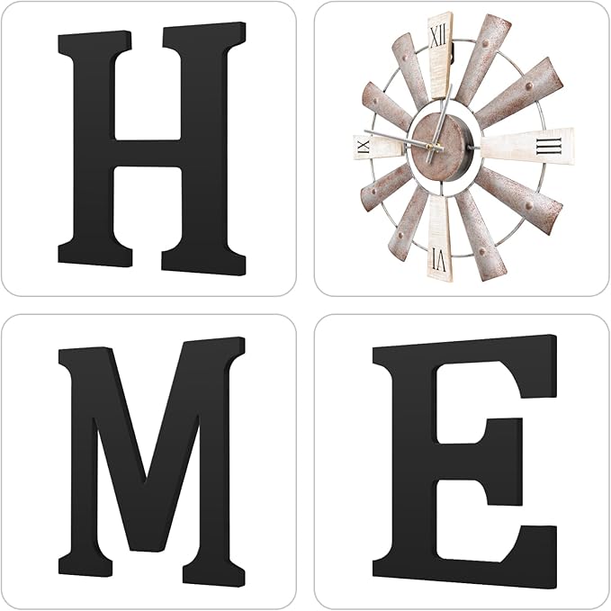 Farmhouse Home Signs with Windmill Clock Wall Decor Rustic Home Letters Wall Art for Living Room Kitchen Entryway Dining Room Bedroom (black)-Ruum Studio Home