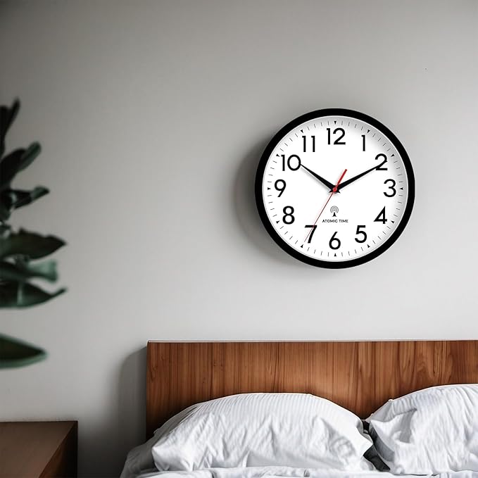 Atomic Wall Clock Analog 10 Inch Battery Operated Modern Decorative for Living Room Kitchen Office Bedroom Bathroom(Black)-Ruum Studio Home