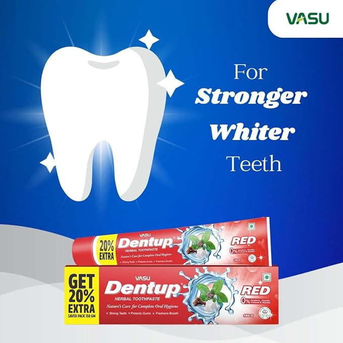 Vasu Dentup RED Herbal Toothpaste - Herbal Oral Care with Clove Oil & Mint - Fluoride-Free Natural Toothpaste for Daily Use - Fights Plaque, Freshens Breath, Soothes Gums - 5.03 fl.oz each (Pack of 2)-Ruum Studio Home