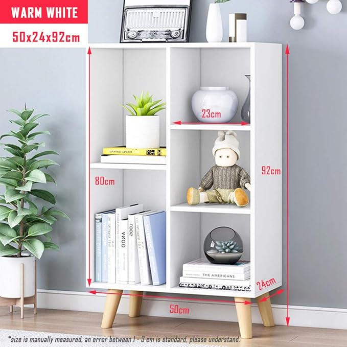 IOTXY Wooden Open Shelf Bookcase - 3-Tier Floor Standing Display Cabinet Rack with Legs, 5 Cubes Bookshelf, Warm White-Ruum Studio Home