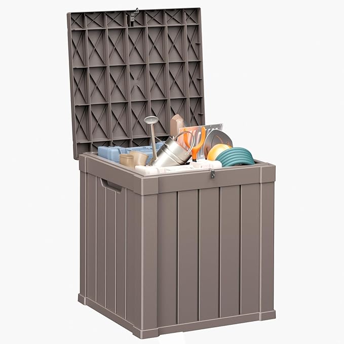 40 Gallon Resin Deck Box, Lockable Patio Outdoor Storage Box for Furniture, Garden Tools and Tools Storage, Waterproof Outside Storage Boxes - Grey-Ruum Studio Home
