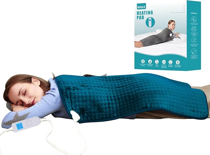 Ruqiji 17''x33'' XXXL King Size Heating Pad with 10 Temperature Settings, Pain Relief for Back/Neck/Shoulders/Menstrual Pain/Leg Cramp Christmas Gifts for Women Men Mom Dad(Dark Teal)-Ruum Studio Home