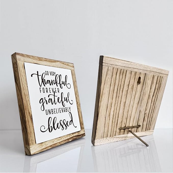 Thankful Grateful Blessed Sign, Inspirational Wood Sign, Wooden Plaques Signs Table Decor, Rustic Desk Decorate, Christian Home Decorate, Appreciation Gift, Mom Gift, Farmhouse Signs-Ruum Studio Home