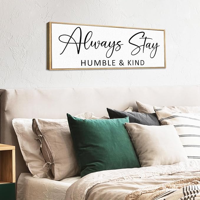 Always Stay Humble & Kind Sign Wall Art Decor Rustic Farmhouse Home Canvas Framed Print for Living Room Entryway Wall Decor,Lets Stay Family Home Rustic Hanging Decoration-Ruum Studio Home