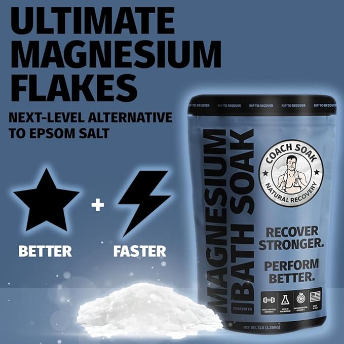 Coach Soak Recovery Bath Soak - Alternative to Epsom Salt Bath Soak - Fast-Absorbing Pure Magnesium Flakes with 21 Minerals, Bath Salts & Essential Oils - 3 lb (1 Pack) - Unscented-Ruum Studio Home