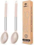 Pack of 2 Large Silicone Cooking Spoons,Non Stick Solid Basting Spoon,Heat-Resistant Kitchen Utensils for Mixing,Serving,Draining,Stirring (STAINLESS STEEL KHAKI)-Ruum Studio Home