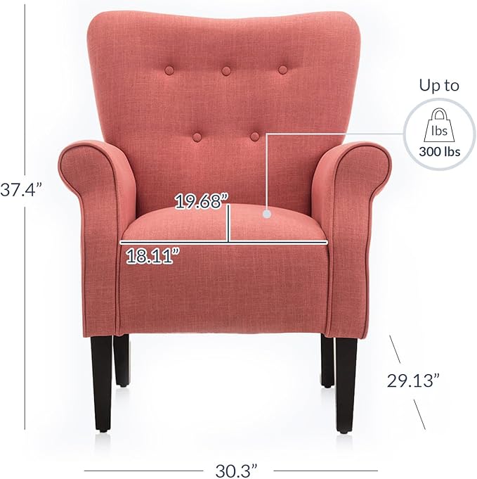 BELLEZE Modern Accent Chair for Living Room, High Back Armchair with Wooden Legs, Upholstered Wingback Side Chair Padded Armrest Single Sofa Club Chair for Living Room, Bedroom - Allston (Brick)-Ruum Studio Home
