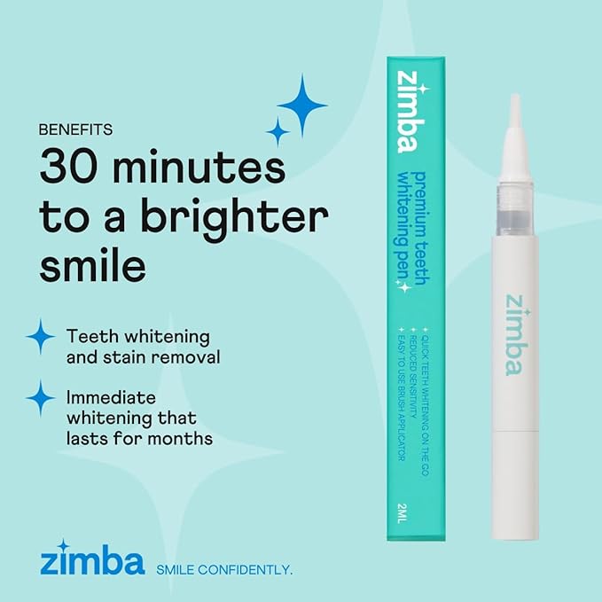 Zimba Travel Teeth Whitening Pen - Effective, Travel-Friendly, and Easy to Use Gel Whitening Pen - Stain Remover and Teeth Whitener for Coffee, Wine, Soda, and Other Stains - 2 mL Per Pen - (2 Pack)-Ruum Studio Home