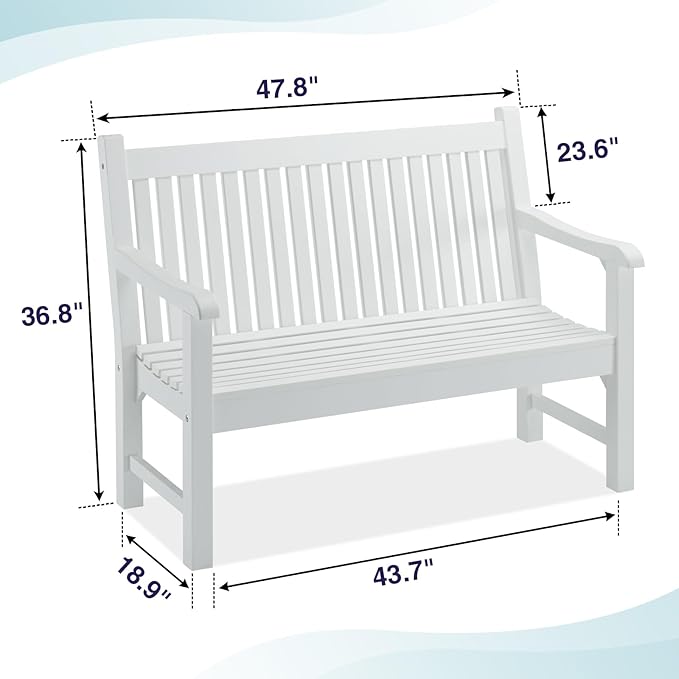 Psilvam 2-Person Poly Lumber Outdoor Bench with 700 Lbs Weight Capacity – Weatherproof Garden Seating for, Balcony Porch & Park, All-Weather Fade-Resistant Patio Furniture (White)-Ruum Studio Home