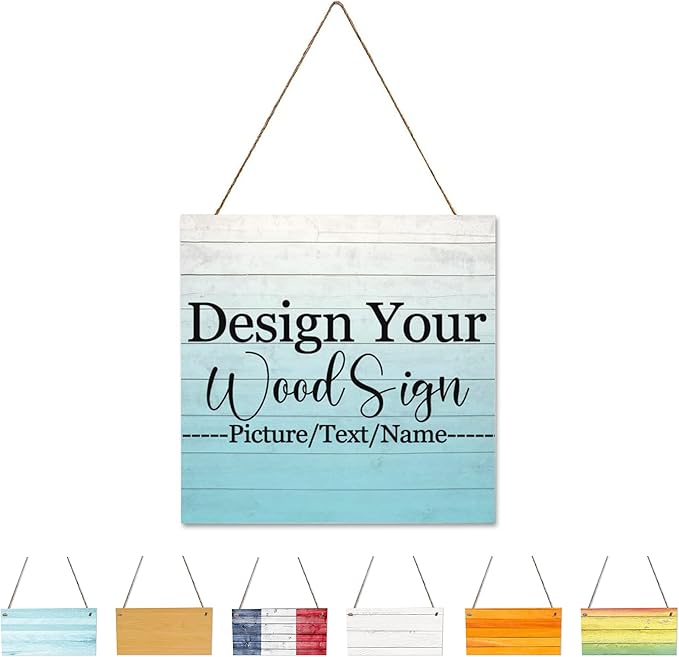 Personalized Hanging Wood Signs, Customized Door Board with Multiple Wood Background and Fonts to Choose, Design Your Rustic Decoration Sign for Home Kitchen Farmhouse 11.8x11.8 inch-Ruum Studio Home