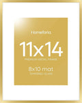 Homeforia 11x14 Picture Frame Gold, High End Metal 11x14 Poster Frames with Mat for 8x10, 11 x 14 Gold Frame Matted to 8 x 10 inch Photo, 11by14 Thin Hanging Frames, Tempered Glass, Wall Kit, Set of 1-Ruum Studio Home