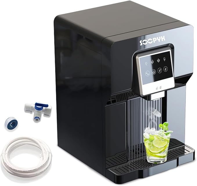 Countertop Bottleless Water Cooler Dispenser and Ice Maker with Water Line 17 lbs Daily Capacity Black(NO HOT Water/NO Filters)-Ruum Studio Home