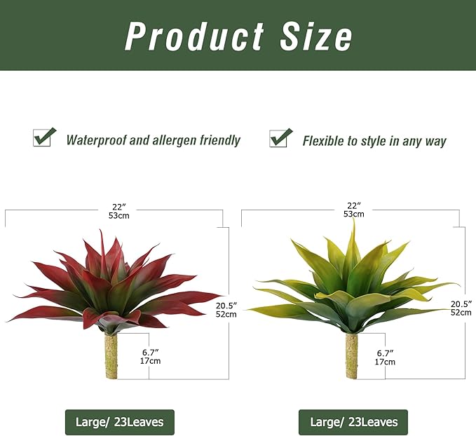 Artificial Agave Plants,Large UV Resistant Fake Agave Planters for Indoor and Outdoor Decorating Tropical Plant Succulents Greenery Indoor Decor (2Pack,22" Yellow)-Ruum Studio Home