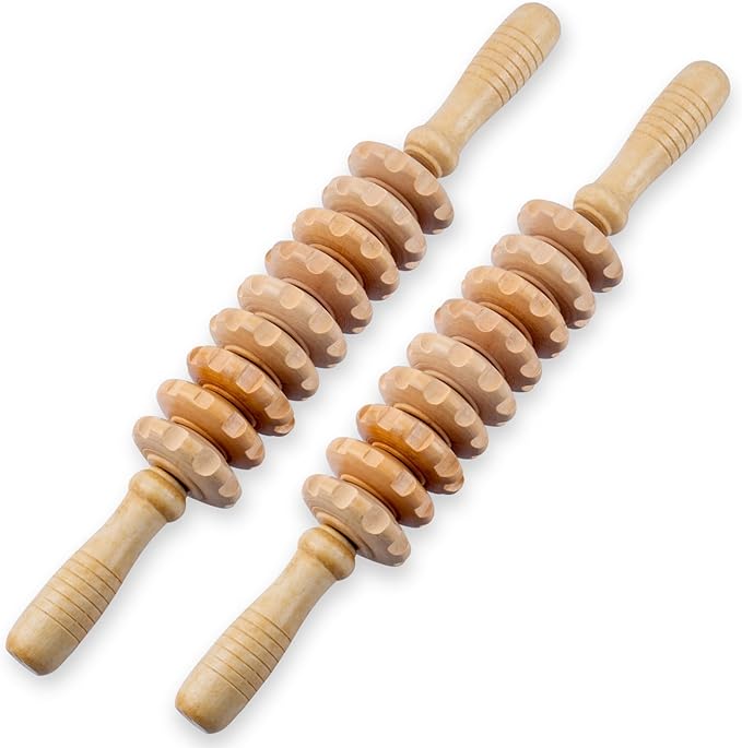 2pcs Wooden Massage Roller Wood Therapy Massage Tools Body Shaping，Anti Cellulite Wood Roller Masssager，Manuel Wooden Fascia Massage Roller，Wood Body Sculpting Tools，Wood Body Massage Roller-Ruum Studio Home