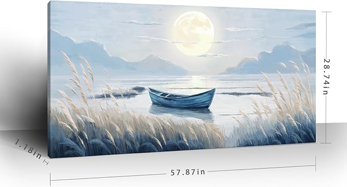 Oversized Large Living Room Wall Art, Blue Wall Decor for Bedroom, Modern Nautical Ocean Beach Seascape Nature Picture Sailboat Moon Lake Mountain Canvas Print Relaxing Serene Coastal Rustic Artwork-Ruum Studio Home
