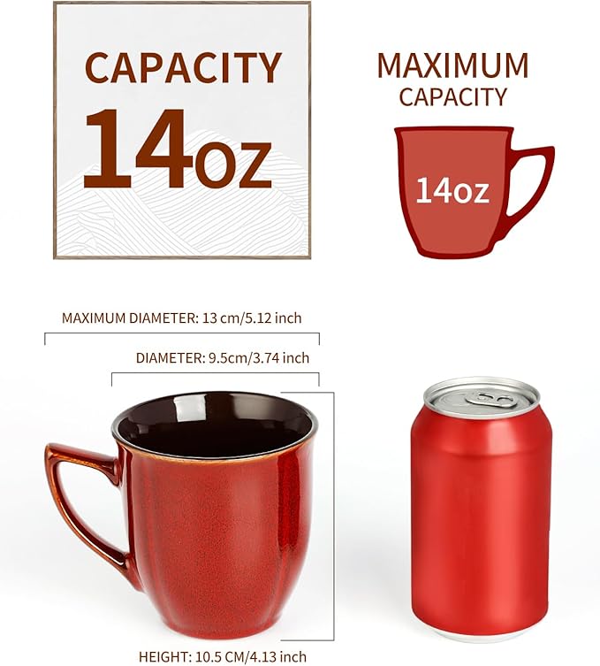 Ceramic Mugs 14 Oz,Mugs Set for Men Women, Ceramic Mugs Set with Large Handle for Coffee Tea Milk Cocoa, Coffee Cups Set of 6 Gift for Dad Mom,Easy to Clean & Hold, Microwave Safe.-Ruum Studio Home