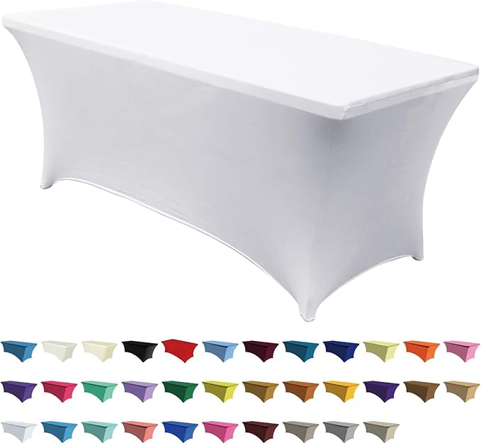 ABCCANOPY 6 FT White Spandex Table Cover Stretch Fitted Wrinkle Resistant Tablecloth Reuse for Rectangular Folding Table Patry Event Wedding Banquet Protector-Ruum Studio Home
