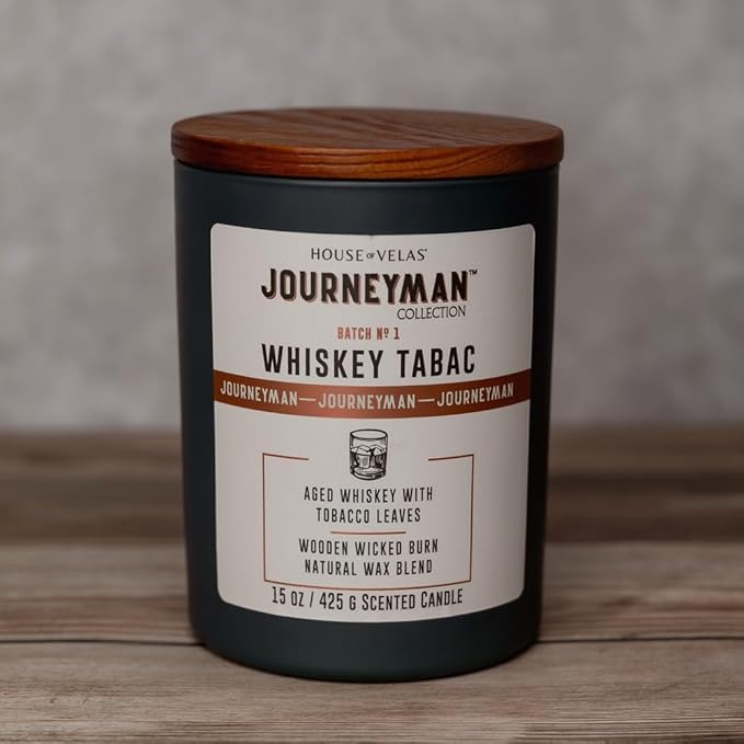 Journeyman Collection Candle, 15oz, Wooden Wick, Whiskey Tabac, Large Painted Jar-Ruum Studio Home