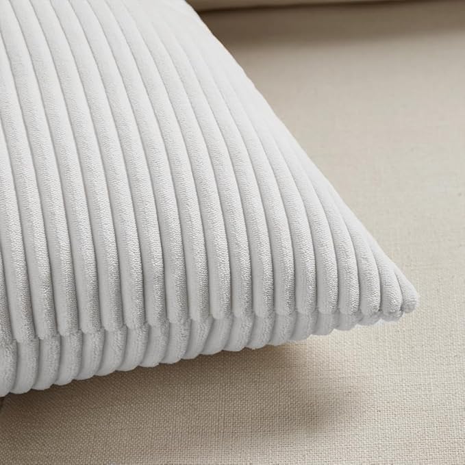 Fancy Homi 2 Packs Pure White Decorative Throw Pillow Covers 20x20 Inch for Living Room Couch Bed Sofa, Rustic Farmhouse Boho Home Decor, Soft Corss Corduroy Patchwork Accent Cushion Case 50x50 cm-Ruum Studio Home