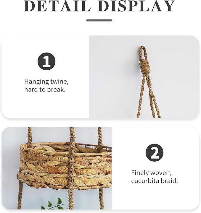 KINGWILLOW 3 Tier Hanging Fruit Basket, Handmade Natural Water Hyacinth Wall Vegetable Storage Baskets, Space Saver for Kitchen Organizing Plant Holder-Ruum Studio Home
