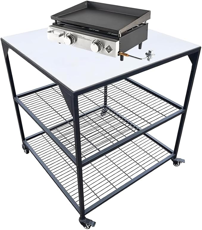 Stainless Steel 3-Tier Mobile Cart for Outdoor Grills & Pizza Ovens-Ruum Studio Home