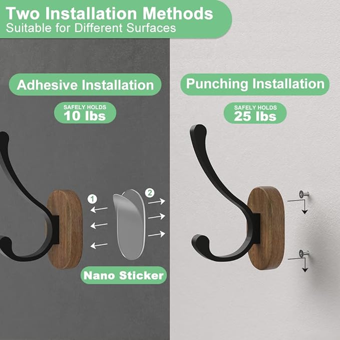 Wall Hooks for Hanging Coats - 4 Pack Coat Hooks Wall Mounted, Wood Coat Hooks for Wall, Bussdis Single Metal Hooks for Hanging Hats, Keys, Towel, Robe, Purse, Jackets, Decorative Livingroom, Bathroom-Ruum Studio Home