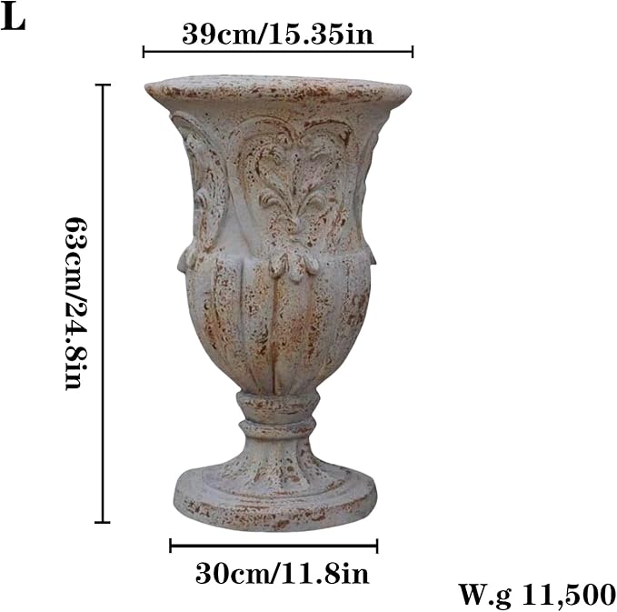 Vintage European Giant Garden Urn Planter, Decorative Cement and Fiber Flower Pot, Make Rust Finished, Wrap Foam Safely Delivered from Local Warehouse (Vintage, Large)-Ruum Studio Home