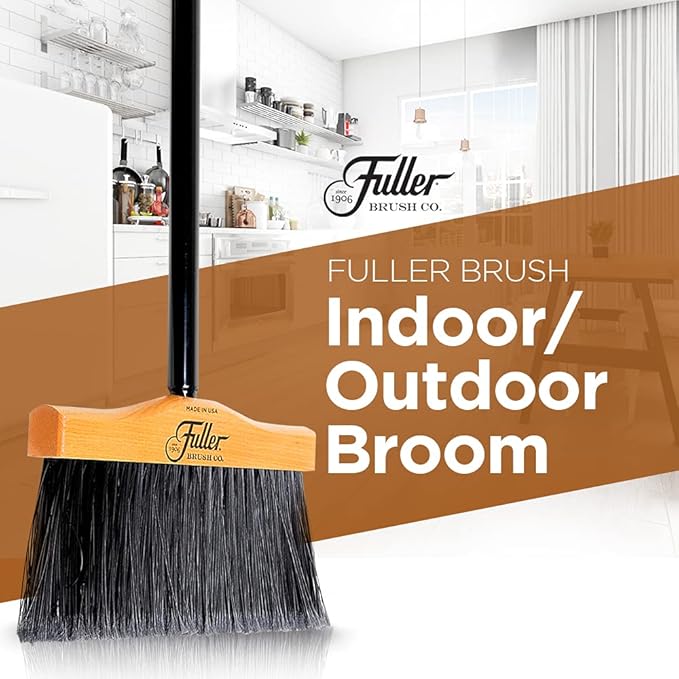 12” Upright Broom with 2 Piece Black Steel Threaded Handle-Ruum Studio Home
