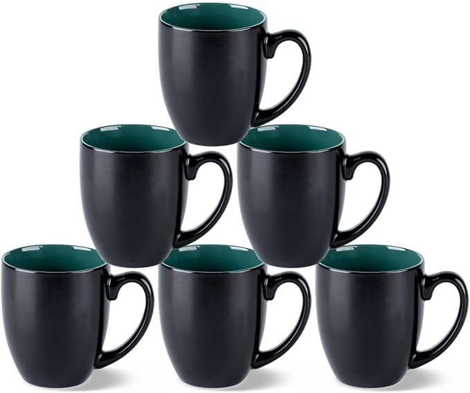 GBHOME 16oz Coffee Mugs Set of 6, Large Ceramic Coffee Mugs for Man, Woman, Dad, Mom, Modern Coffee Mugs Set with handle for Tea/Latte/Cappuccino/Milk/Cocoa. Dishwasher&Microwave Safe,Green-Ruum Studio Home