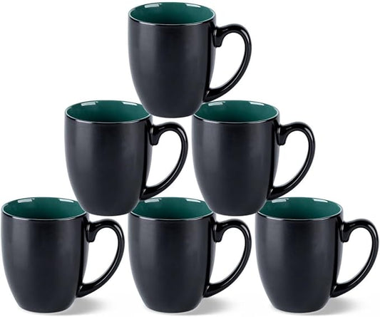 GBHOME 16oz Coffee Mugs Set of 6, Large Ceramic Coffee Mugs for Man, Woman, Dad, Mom, Modern Coffee Mugs Set with handle for Tea/Latte/Cappuccino/Milk/Cocoa. Dishwasher&Microwave Safe,Green-Ruum Studio Home