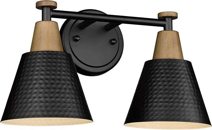 FEMILA Black Bathroom Light Fixtures, 2-Light Bathroom Vanity Lights Over Mirror with Hammered Metal Shade, Modern Wall Sconces Lighting for Kitchen Bedroom Living Room, 4FG59B-2W BK-Ruum Studio Home