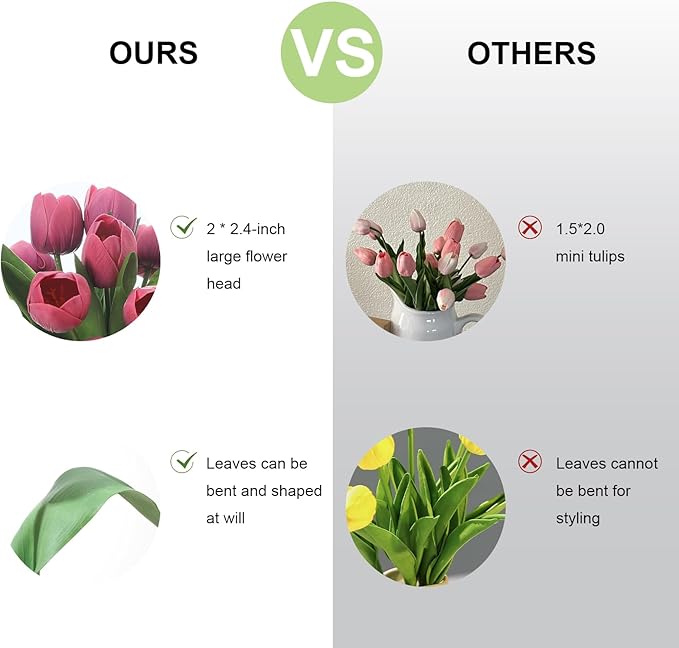 Rose Red Artificial Tulips, 2 Bundles 14Pcs, Fake Tulips Artificial Flowers, 2 x 2.4 Inch Large Flower Head Big Tulip, Easter Valentine's Day Mother's Day Home Decoration Flowers-Ruum Studio Home